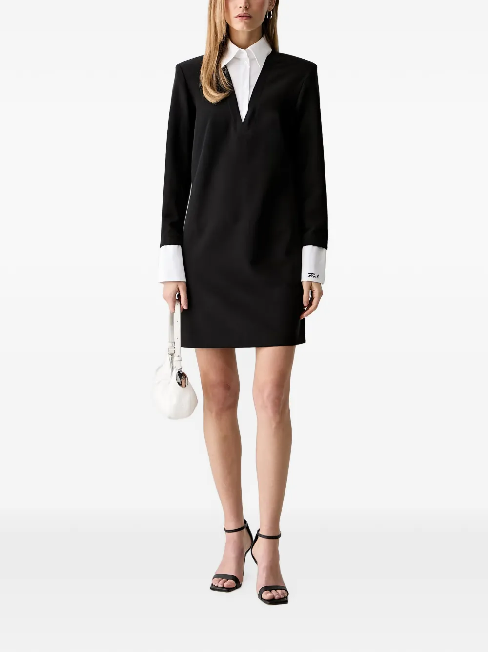 Karl Lagerfeld Mini-jurk met contrasterende kraag en V-hals Zwart