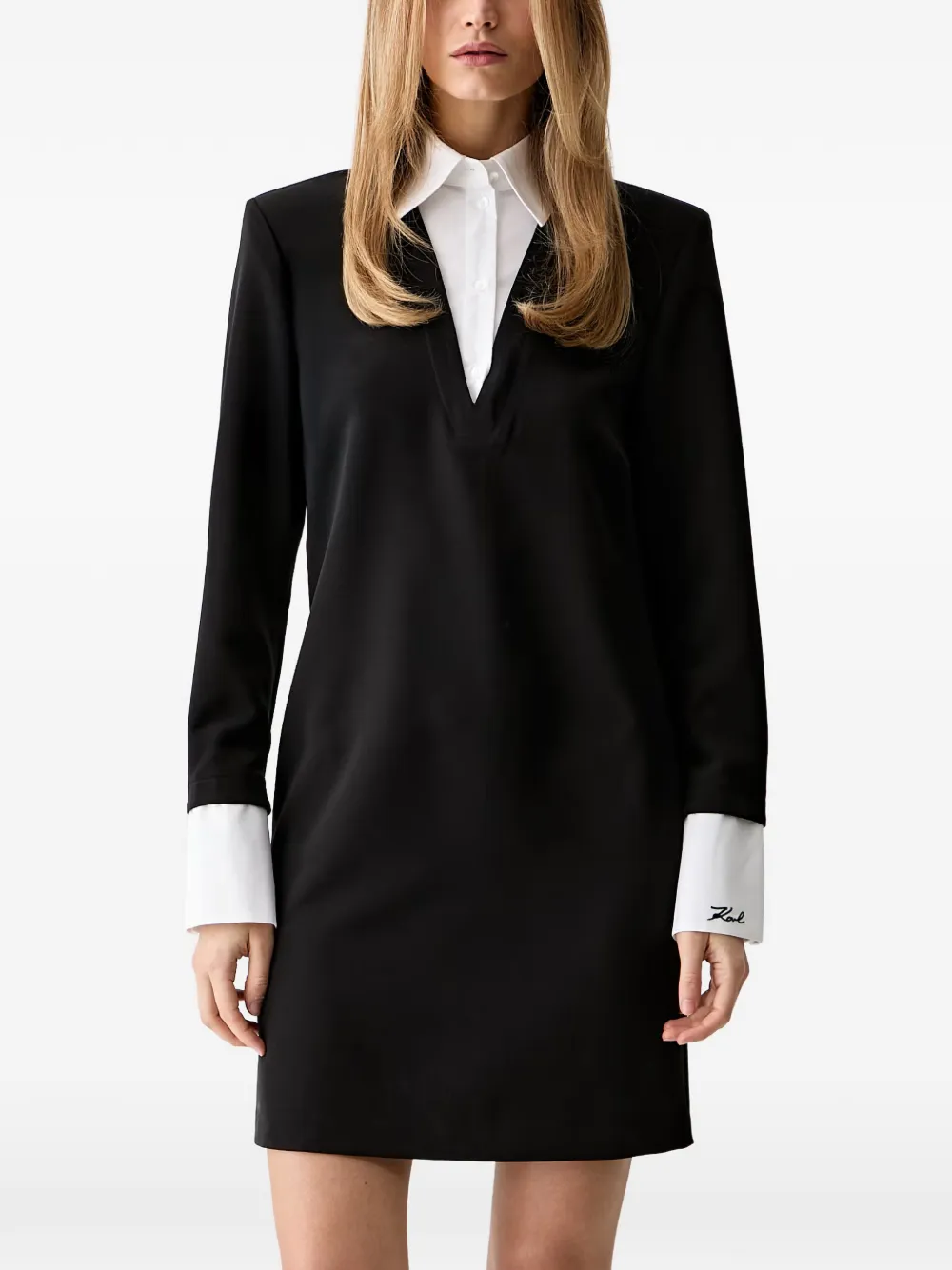 Karl Lagerfeld contrast-collar V-neck mini dress - Nero