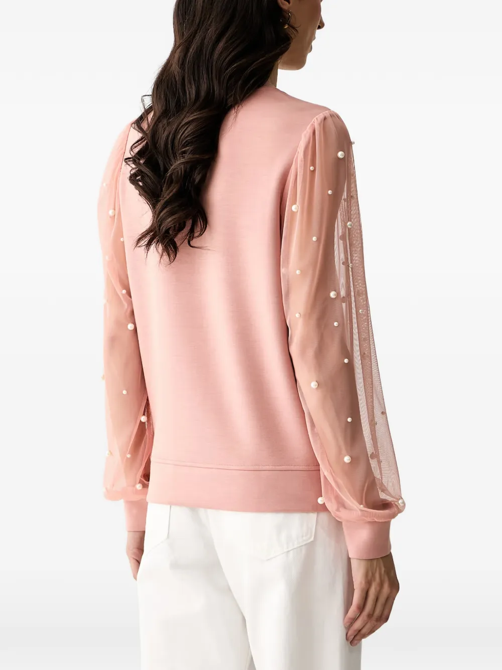 Karl Lagerfeld Sweater verfraaid met parels en tulen mouwen Roze