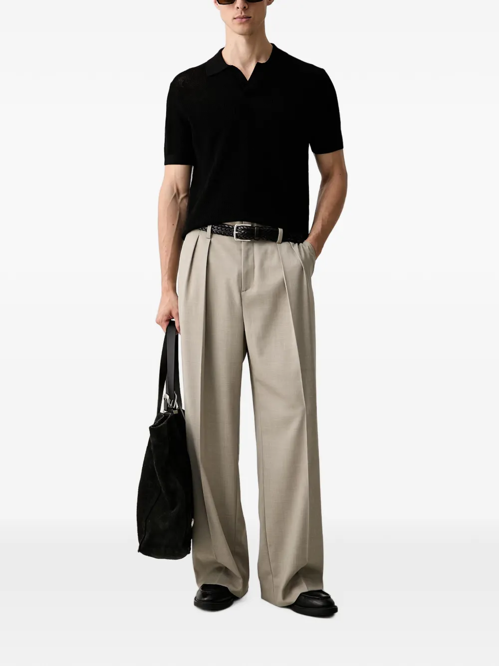 Karl Lagerfeld Gebreid poloshirt met mesh Zwart