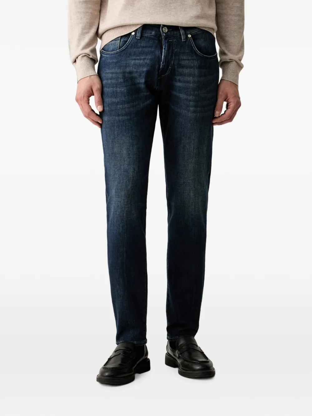 Karl Lagerfeld logo-patch whiskered jeans - Blau