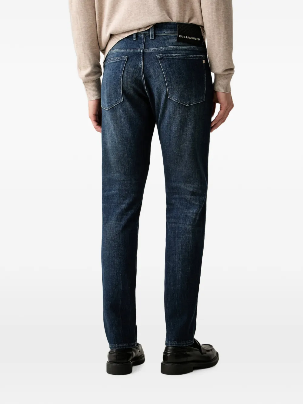Karl Lagerfeld logo-patch whiskered jeans Blauw