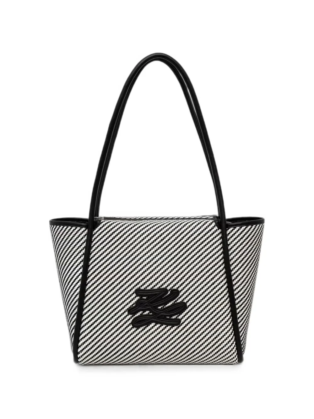 Karl Lagerfeld diagonal-stripe monogram-patch tote bag - Bianco