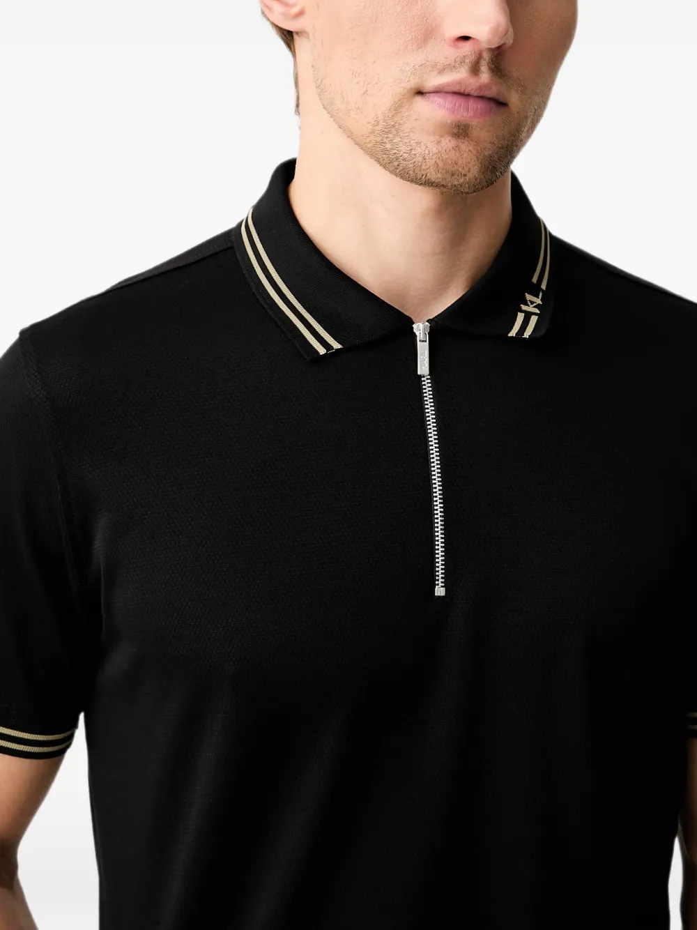 Karl Lagerfeld Poloshirt met ritssluiting en gestreepte afwerking Zwart