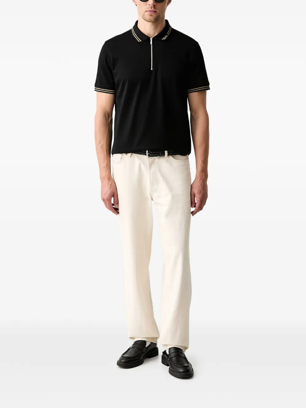 Karl Lagerfeld Poloshirt met ritssluiting en gestreepte afwerking Zwart