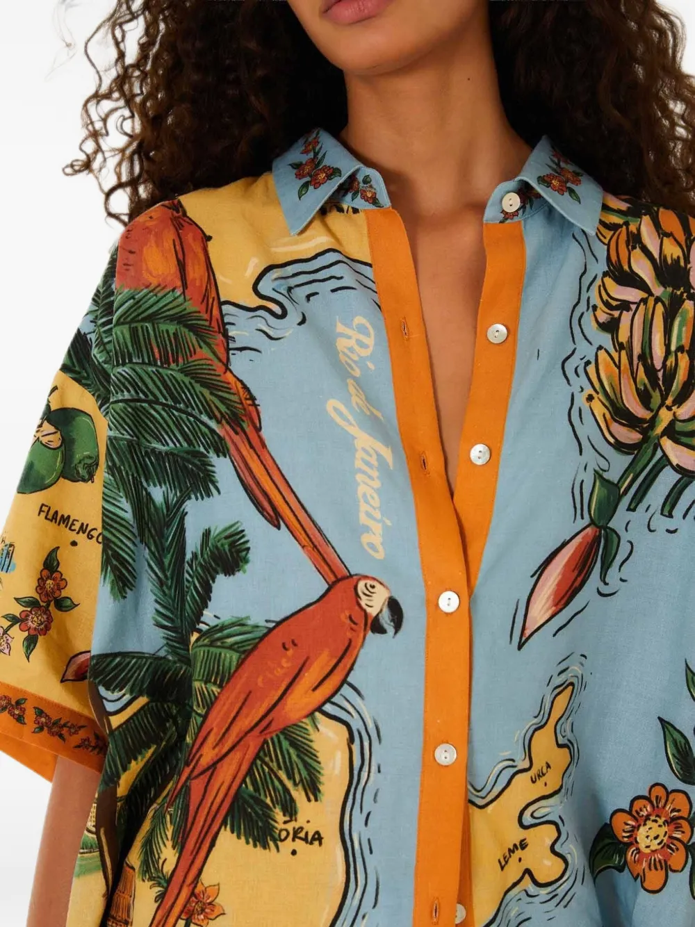 FARM Rio Veelkleurig Beaches Path blouse met knopen Blauw