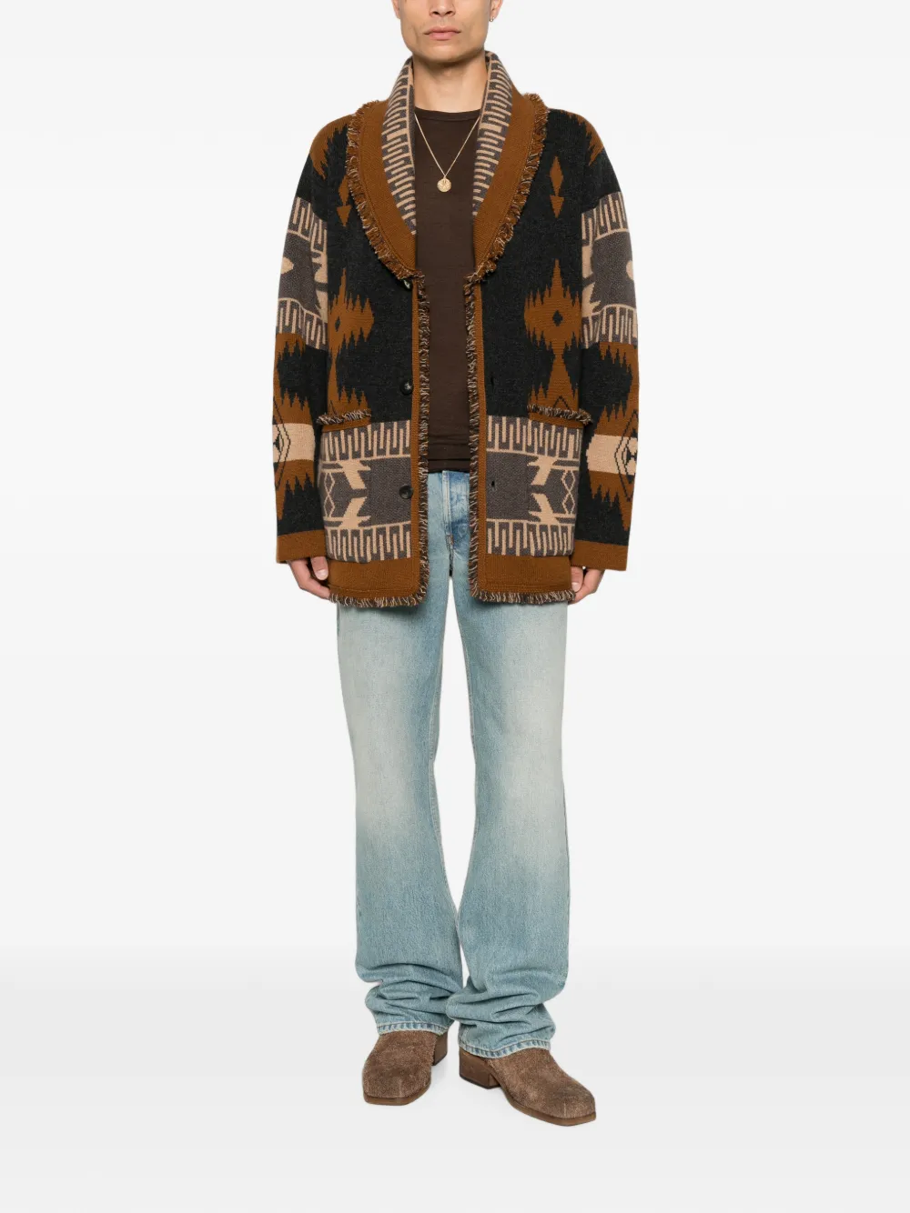 Alanui Gebreid vest met franje en jacquard Grijs