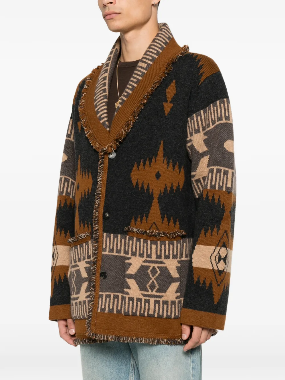 Alanui Gebreid vest met franje en jacquard Grijs