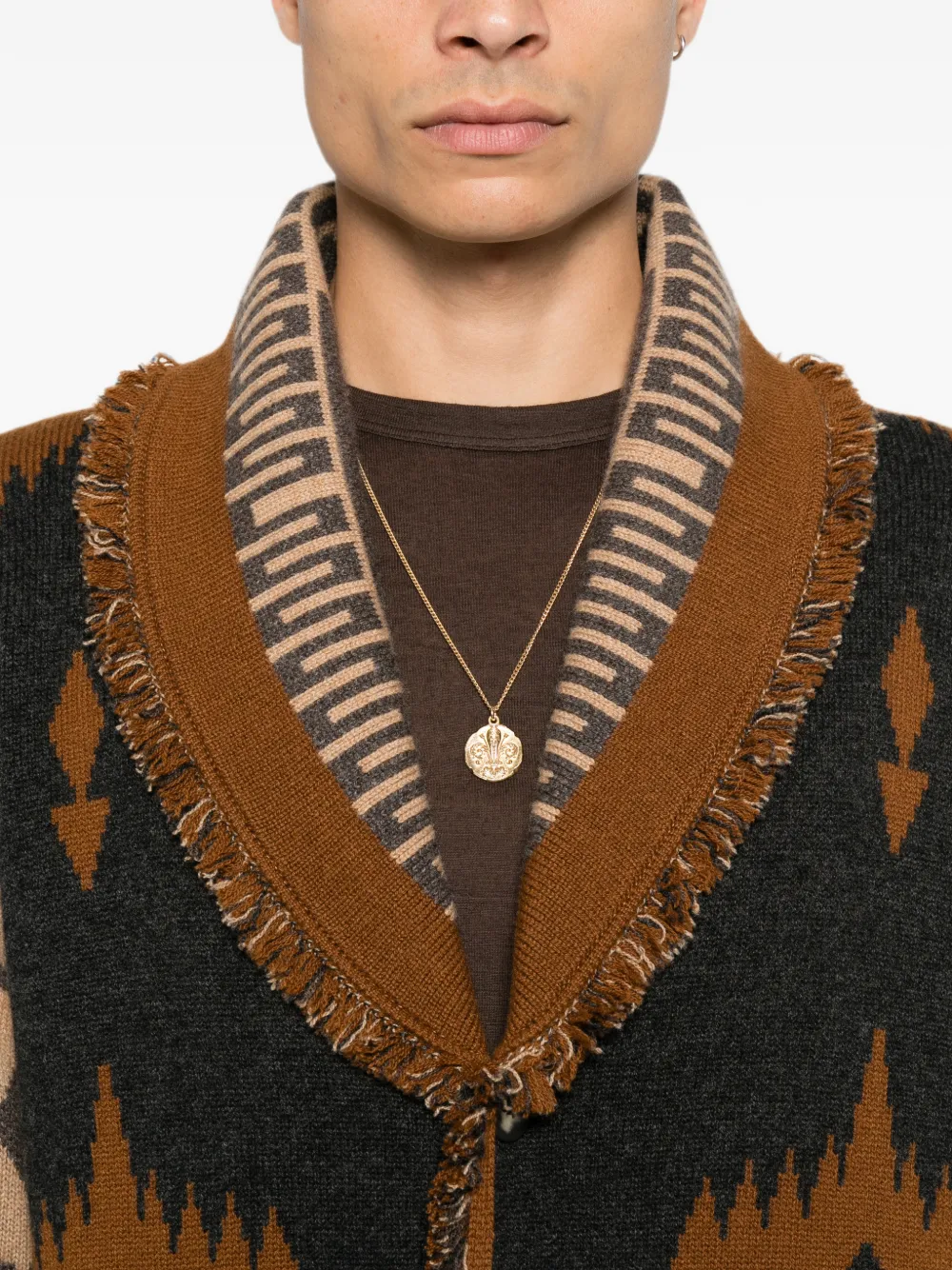 Alanui Gebreid vest met franje en jacquard Grijs