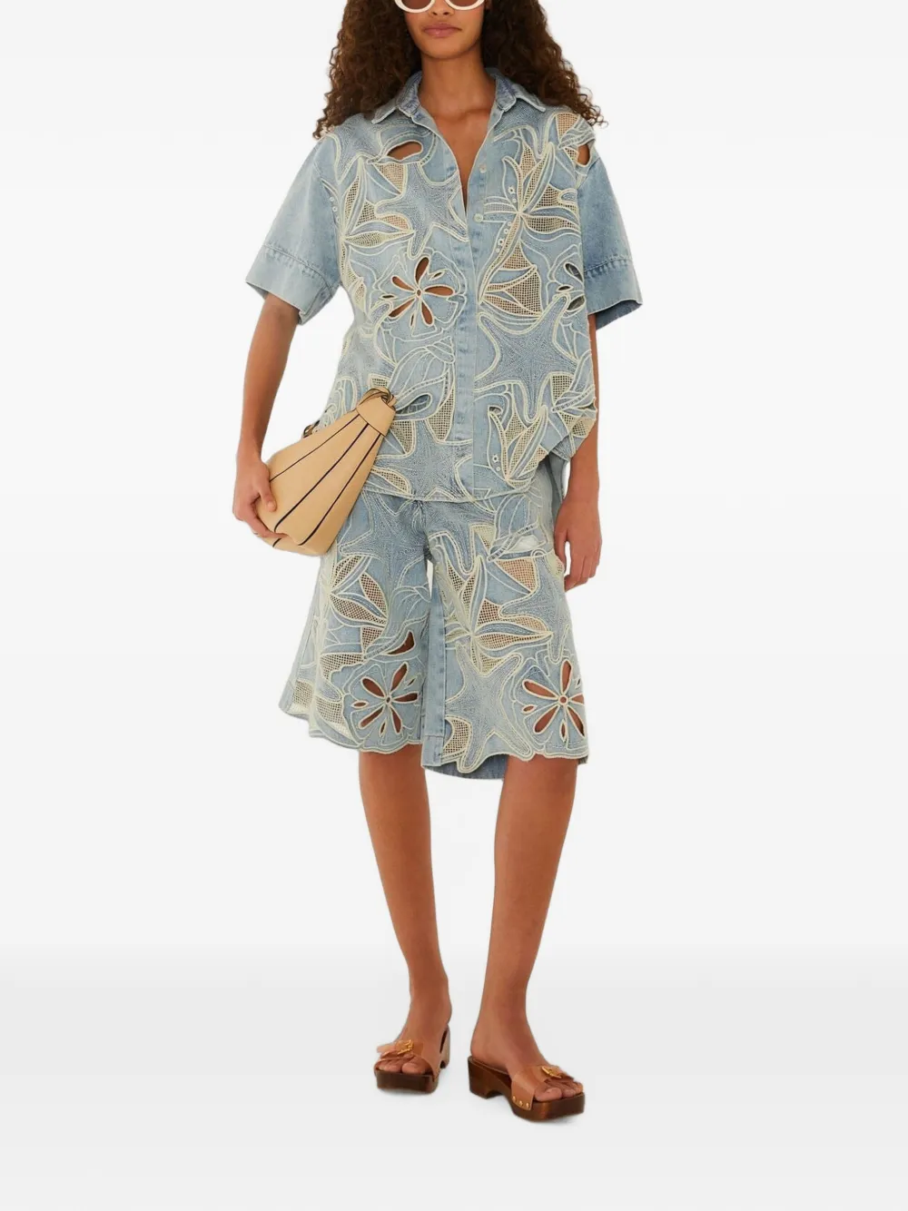 FARM Rio Denim Sea Desire Embroidered Bermuda Shorts | Blue | FARFETCH
