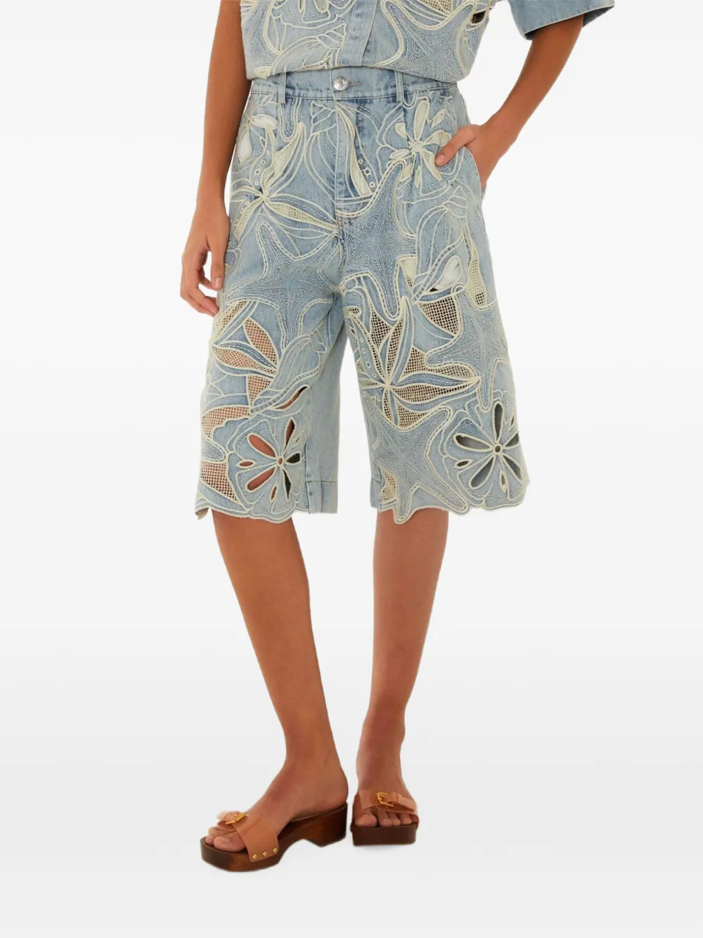FARM Rio denim Sea Desire embroidered Bermuda shorts - Blu