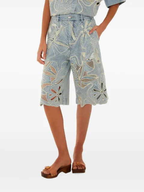 FARM Rio denim Sea Desire embroidered Bermuda shorts