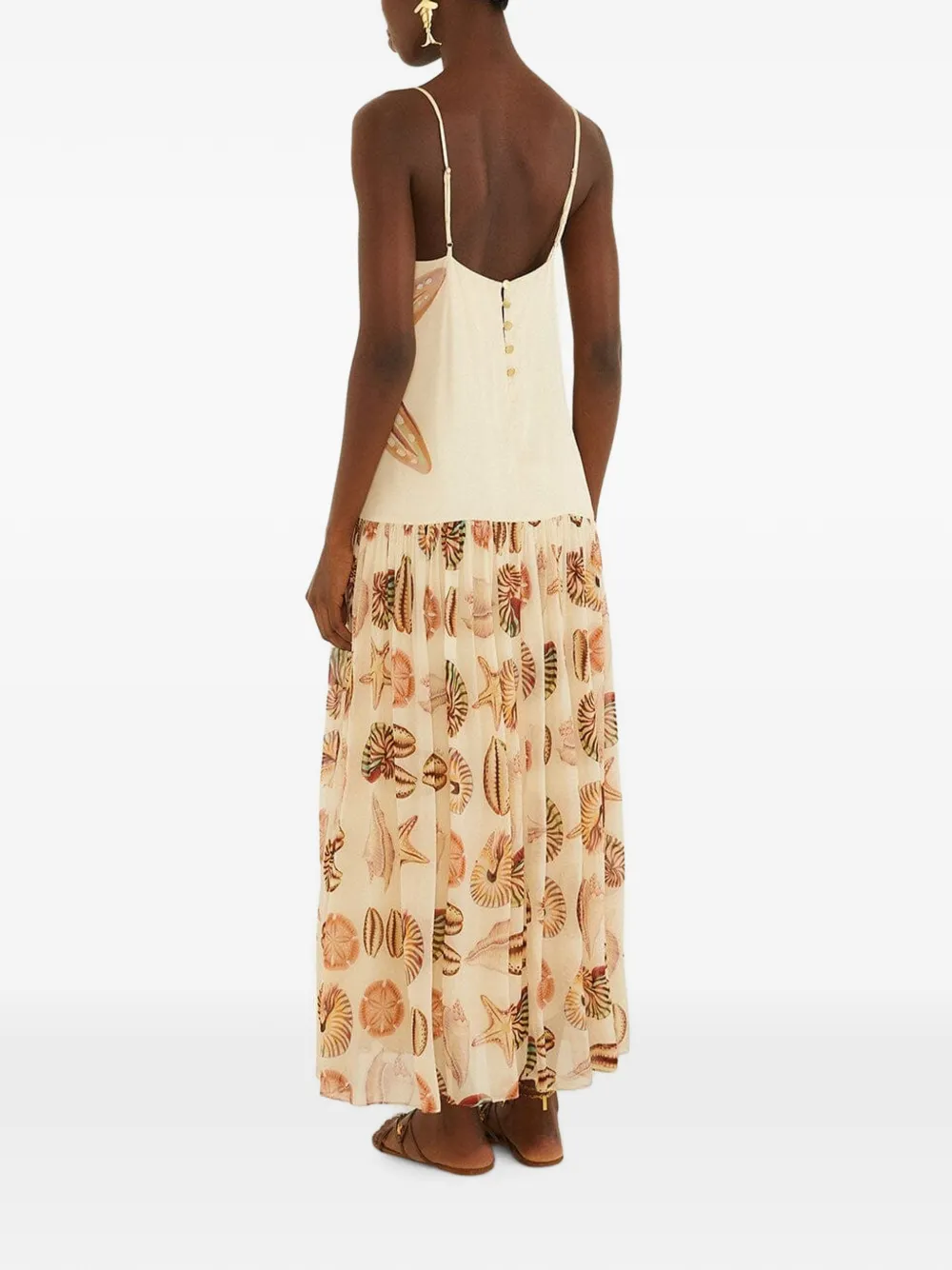 FARM Rio Sand Marine Shells geplooide mouwloze maxi-jurk Beige