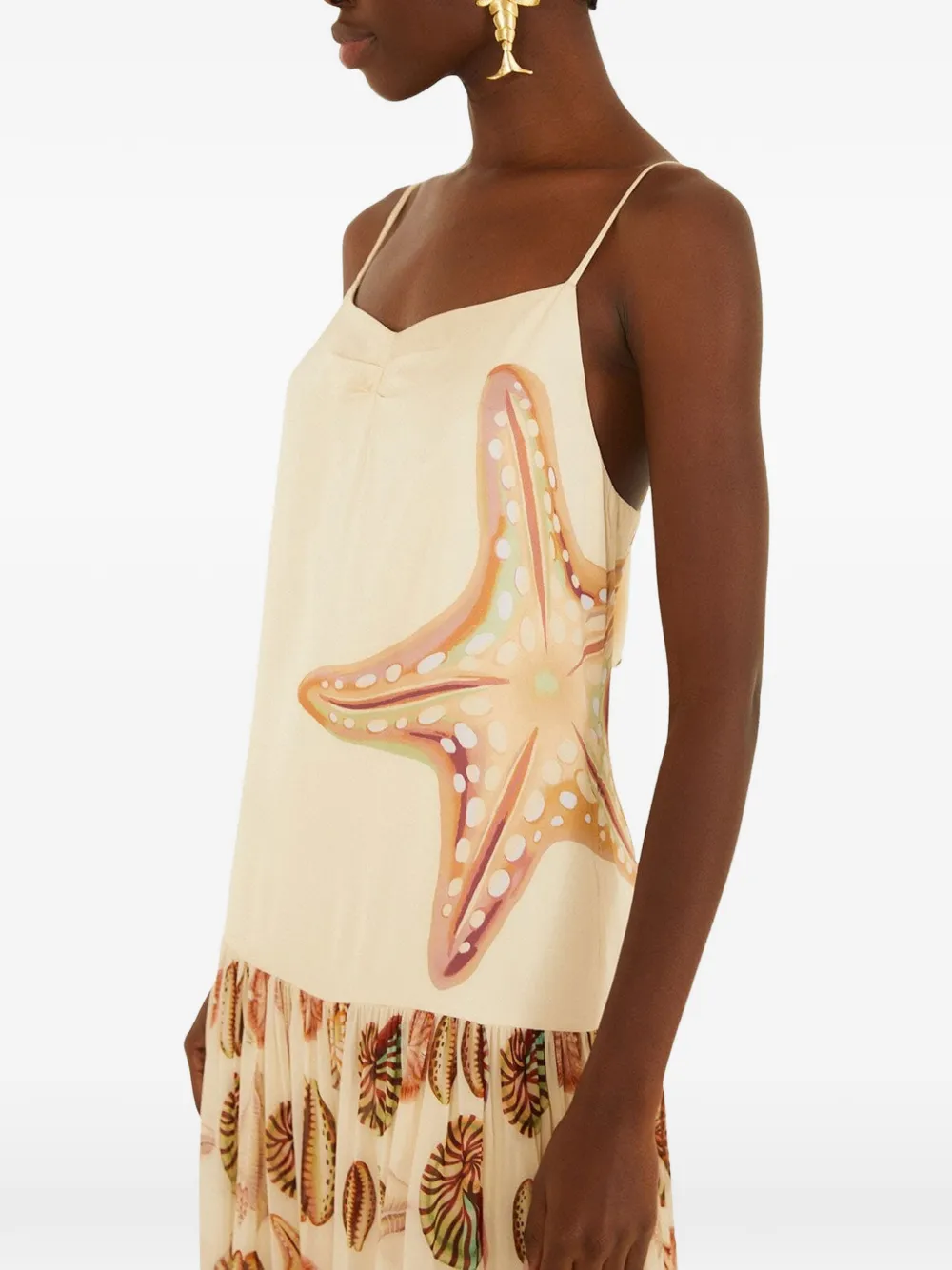 FARM Rio Sand Marine Shells geplooide mouwloze maxi-jurk Beige