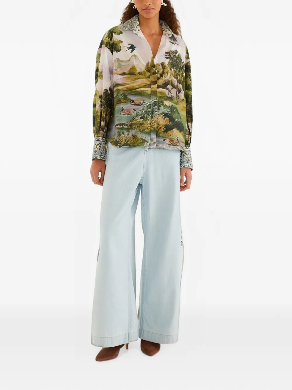 FARM Rio Veelkleurige blouse met knopen Groen