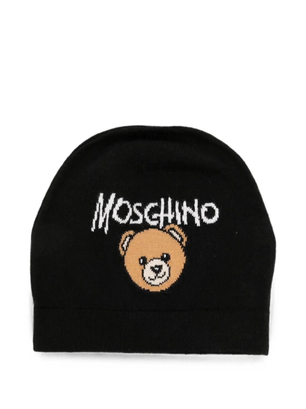 Moschino Kids Teddy Bear intarsia-knit beanie hat - Nero