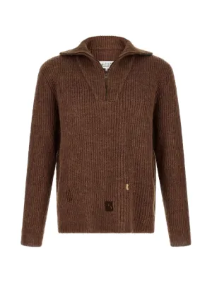 Maison Margiela ribbed-knit half-zip Sweater | Brown | FARFETCH