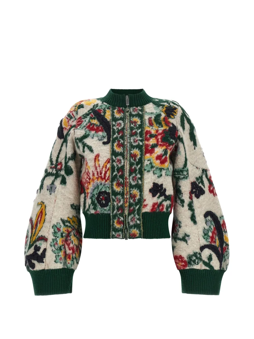 sacai floral-jacquard cropped jacket - Nude
