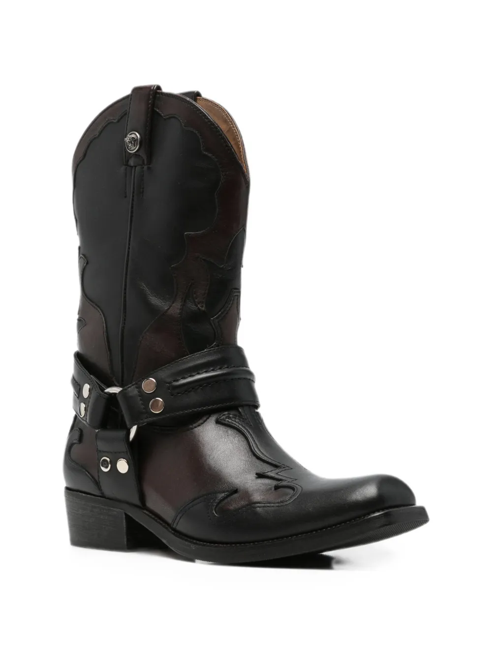 Versace harness-detail embroidered boots Zwart