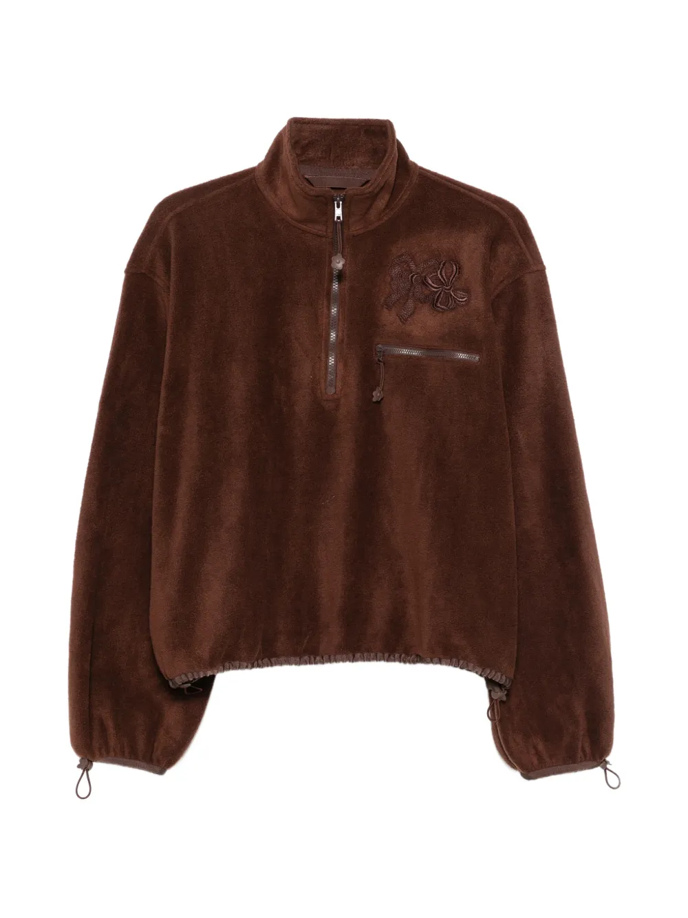 Cecilie Bahnsen bow-embroidered quarter-zip sweater - Brown