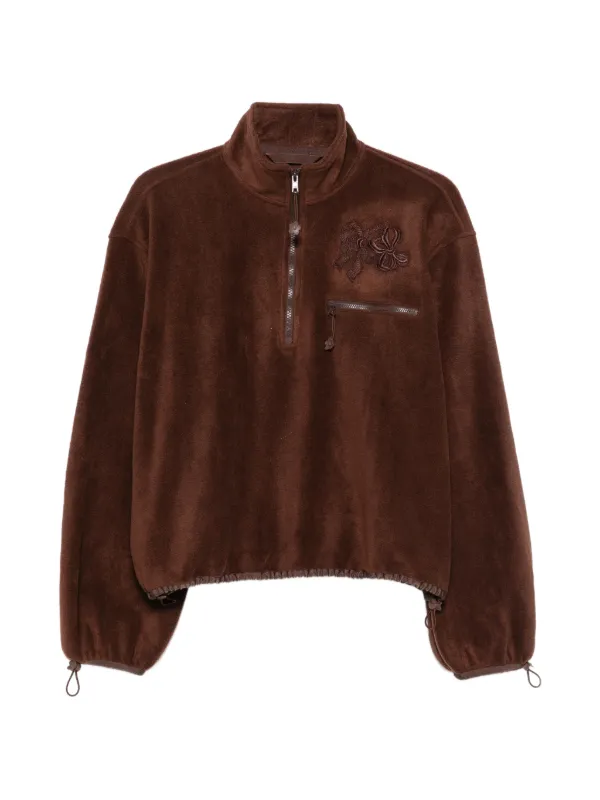 Cecilie Bahnsen Bow-embroidered Quarter-zip Sweater in Brown