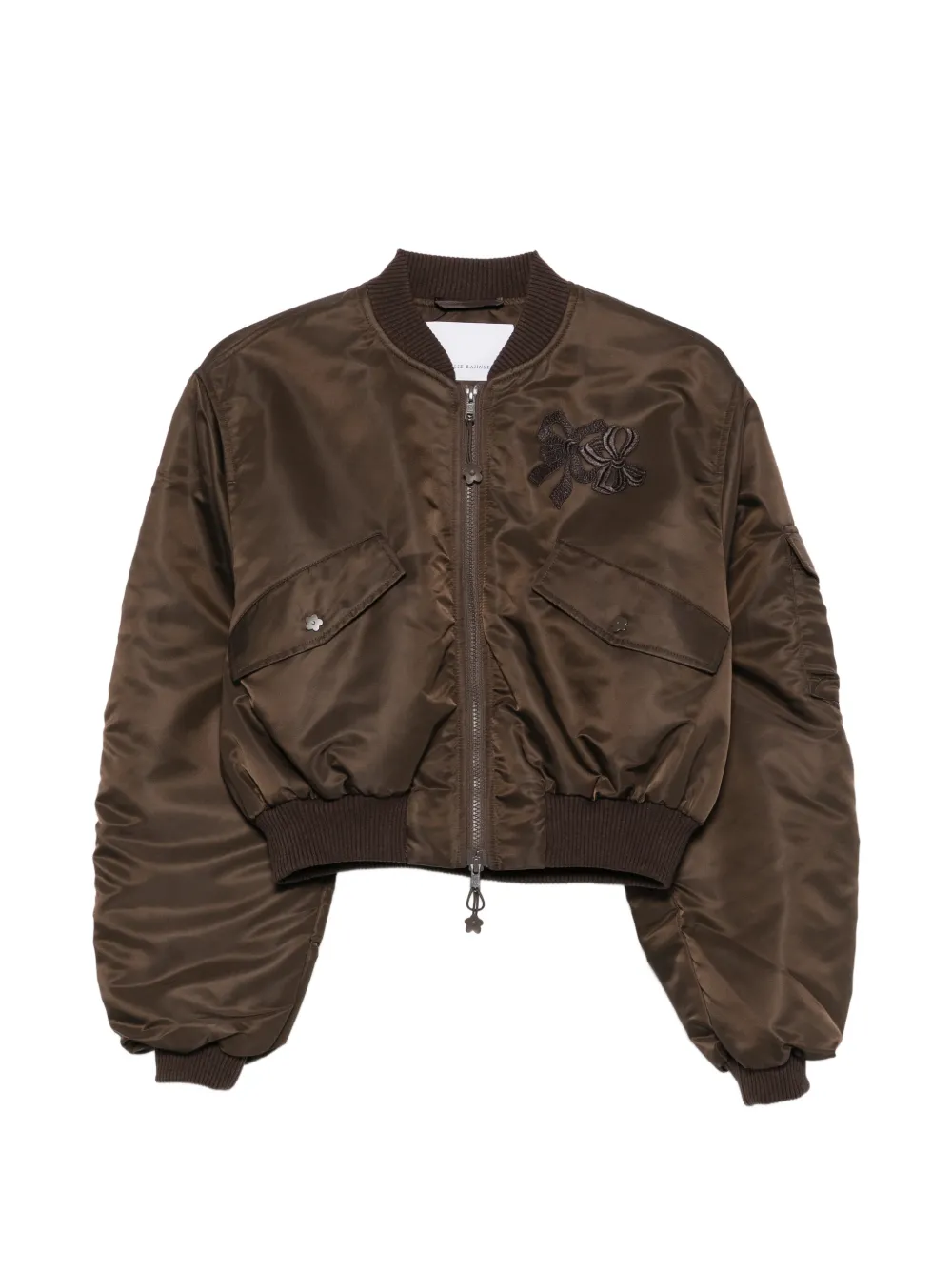 Cecilie Bahnsen ruched-sleeve cropped bomber jacket - Braun