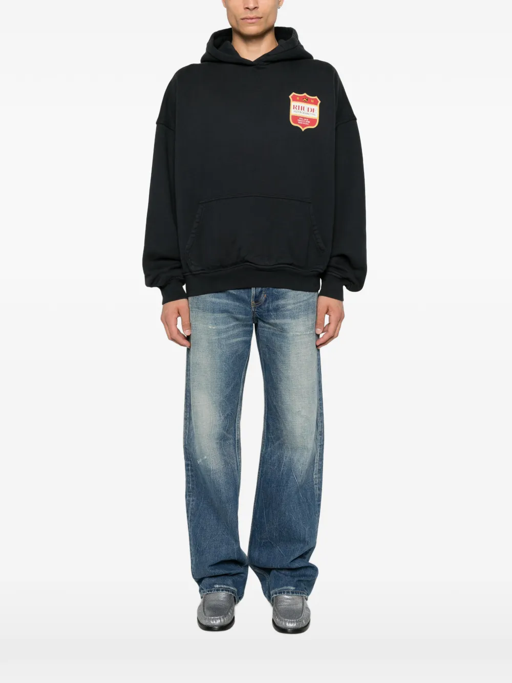 RHUDE Hoodie met buidelzak en wapenschild-print Zwart