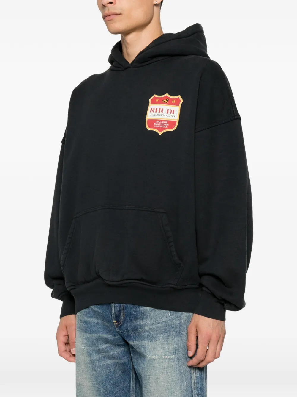 RHUDE Hoodie met buidelzak en wapenschild-print Zwart