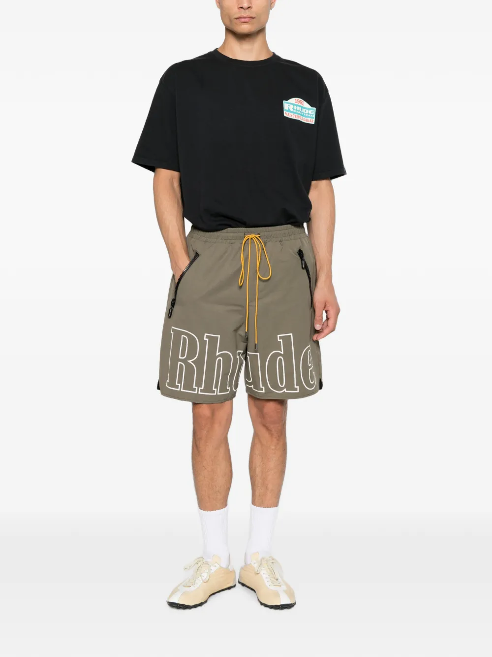 RHUDE Shorts met logoprint Groen