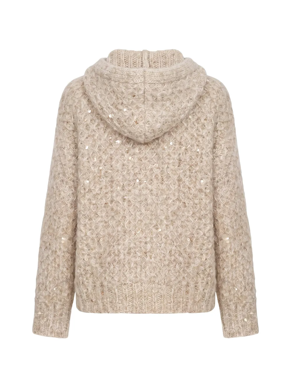 Peserico sequin-embellished chunky-knit hoodie Beige