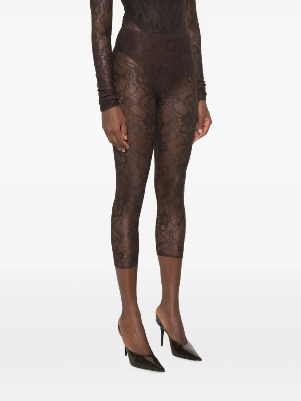 THE ANDAMANE Loli cropped legging met kanten patroon Bruin