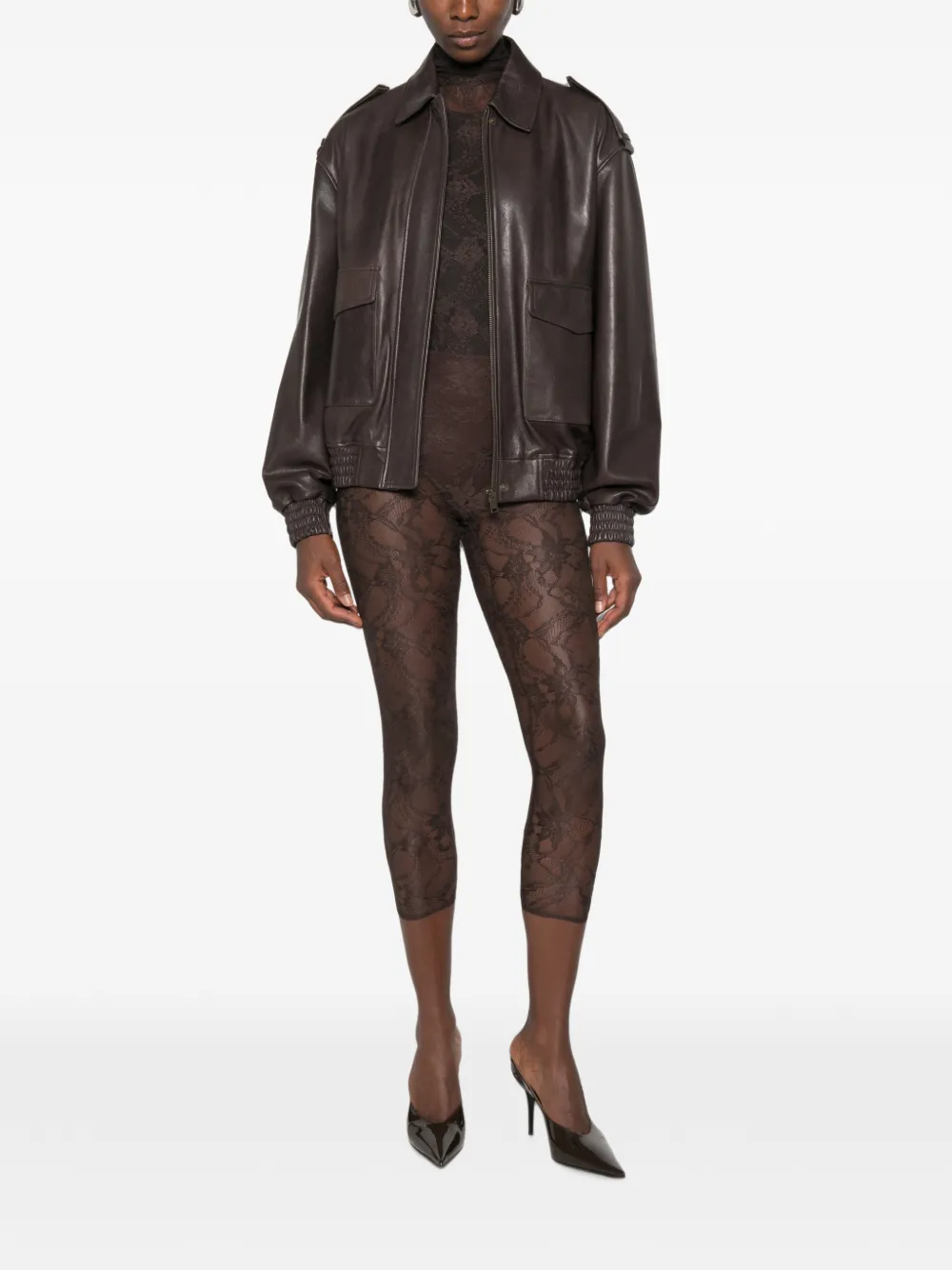 THE ANDAMANE Loli cropped legging met kanten patroon Bruin