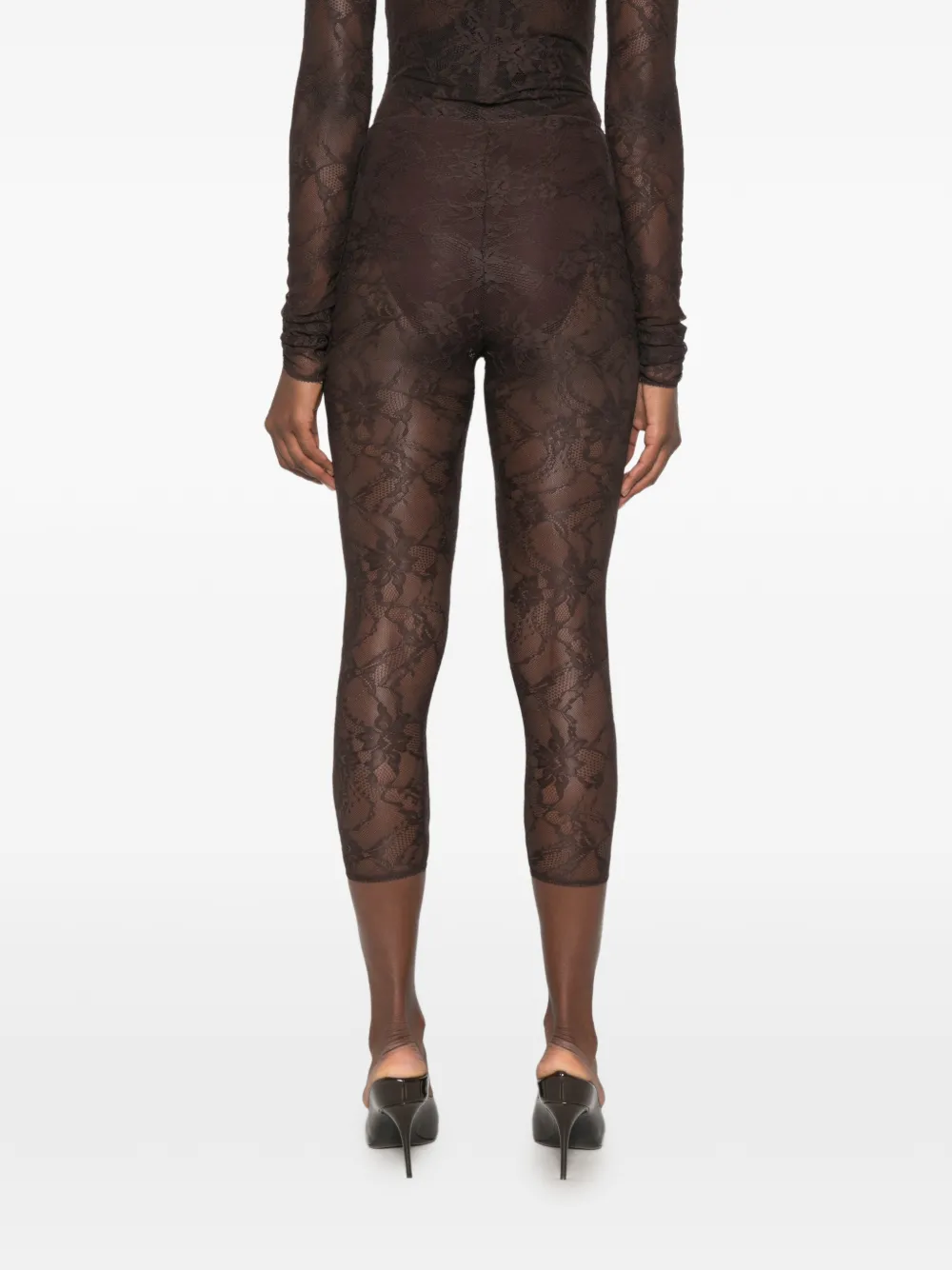 THE ANDAMANE Loli cropped legging met kanten patroon Bruin