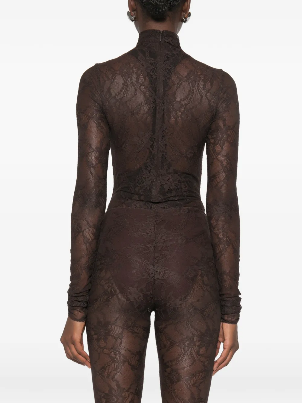 THE ANDAMANE Ziggy body met hoge hals en kanten patroon Bruin