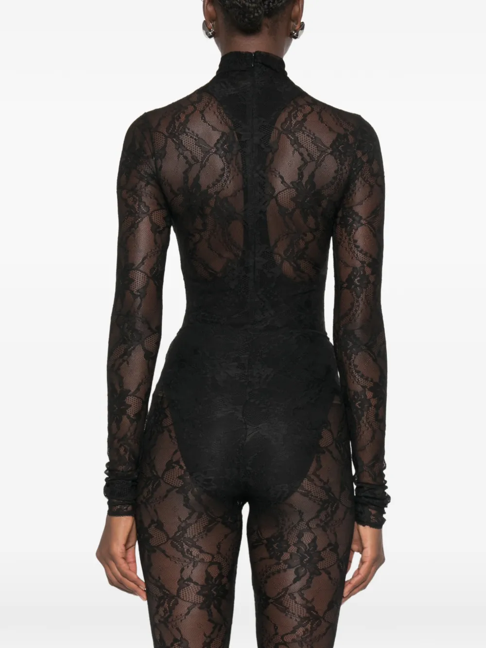 THE ANDAMANE Ziggy body met kanten patroon en hoge hals Zwart