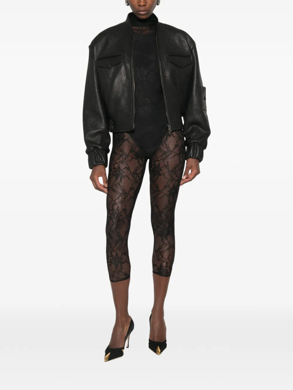 THE ANDAMANE Ziggy body met kanten patroon en hoge hals Zwart