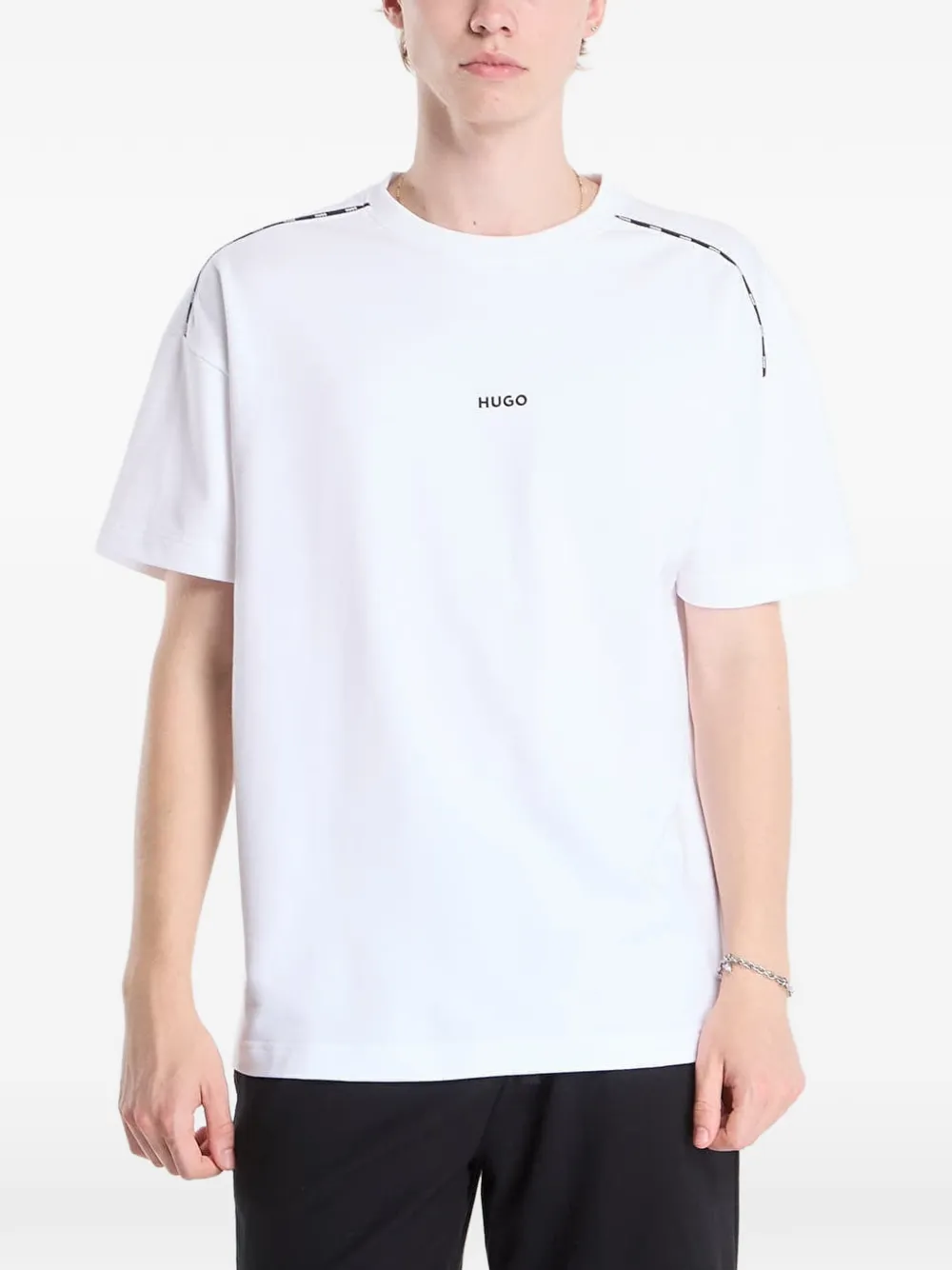 HUGO Noah logo-print tape-detail T-shirt Wit