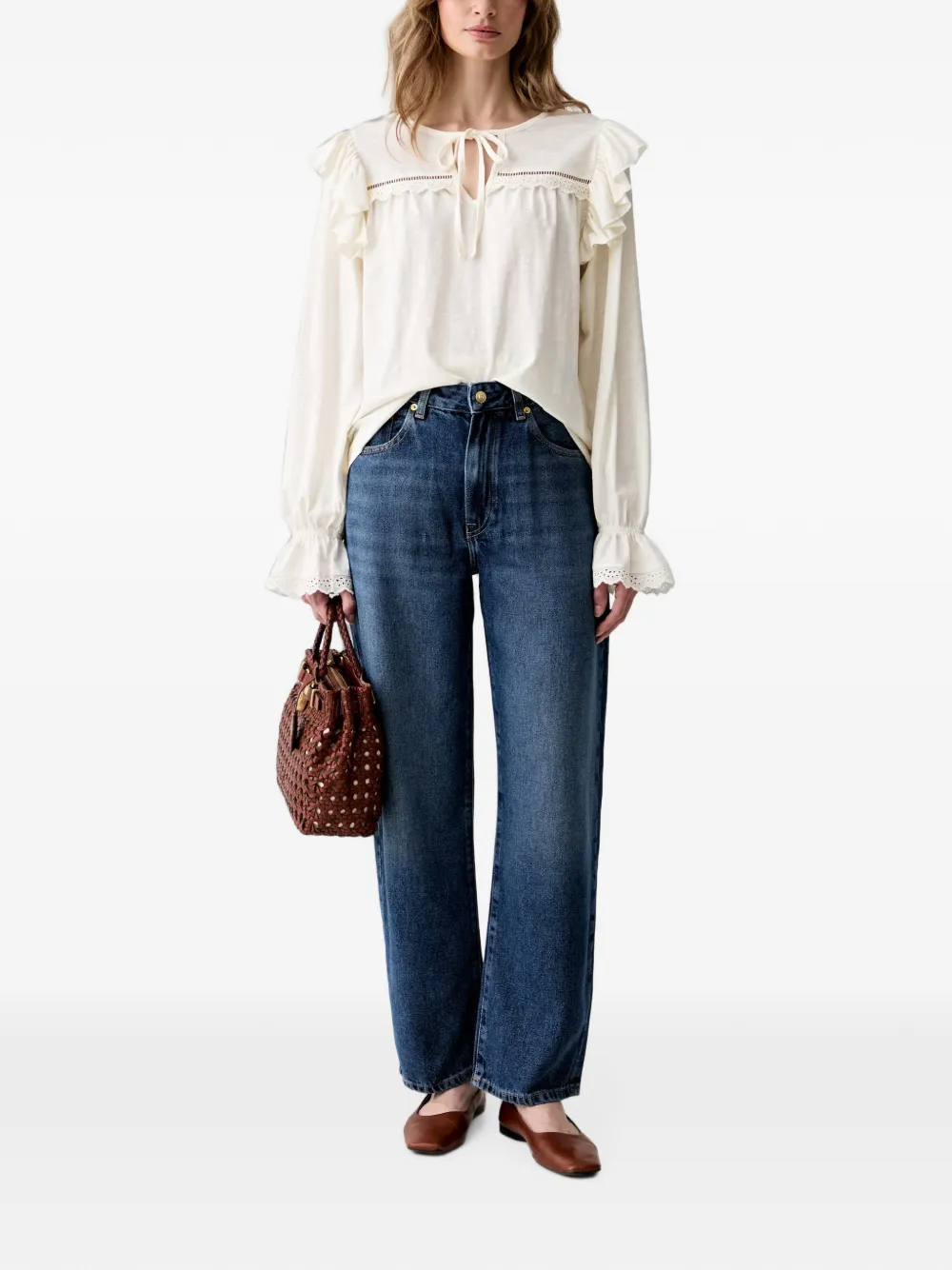 Barbour Carleen katoenenblouse met ruches Beige