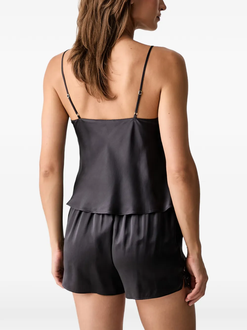 Chantelle Satijnen pyjamatop met kanten afwerking Zwart