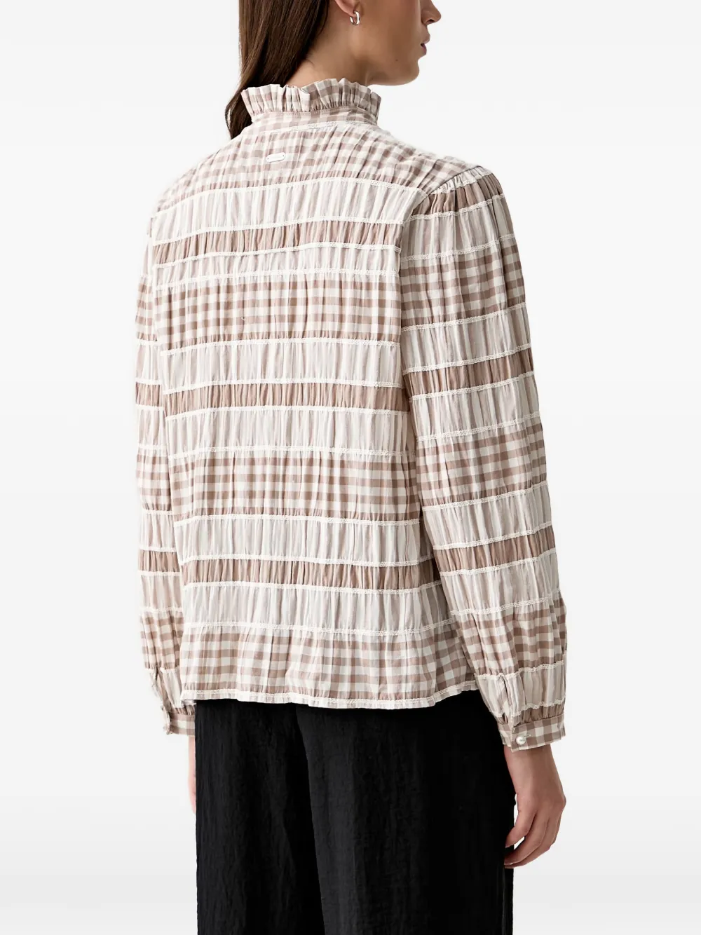 Barbour Hinton blouse met gingham-ruit en ruches Beige