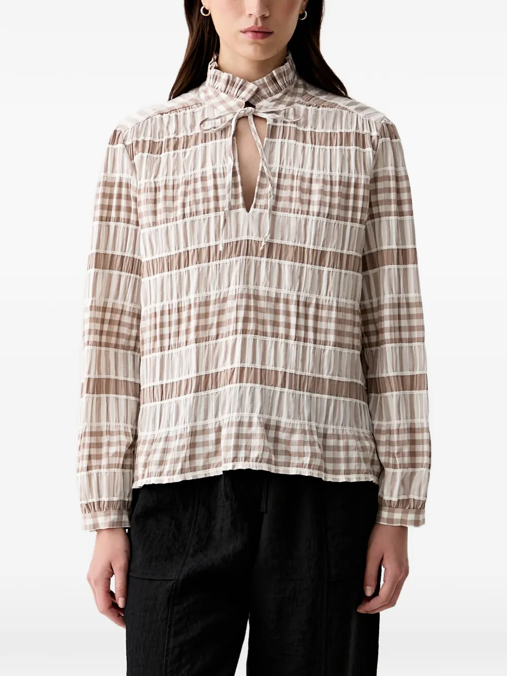 Barbour Hinton gingham-pattern ruffled-effect blouse - Nude