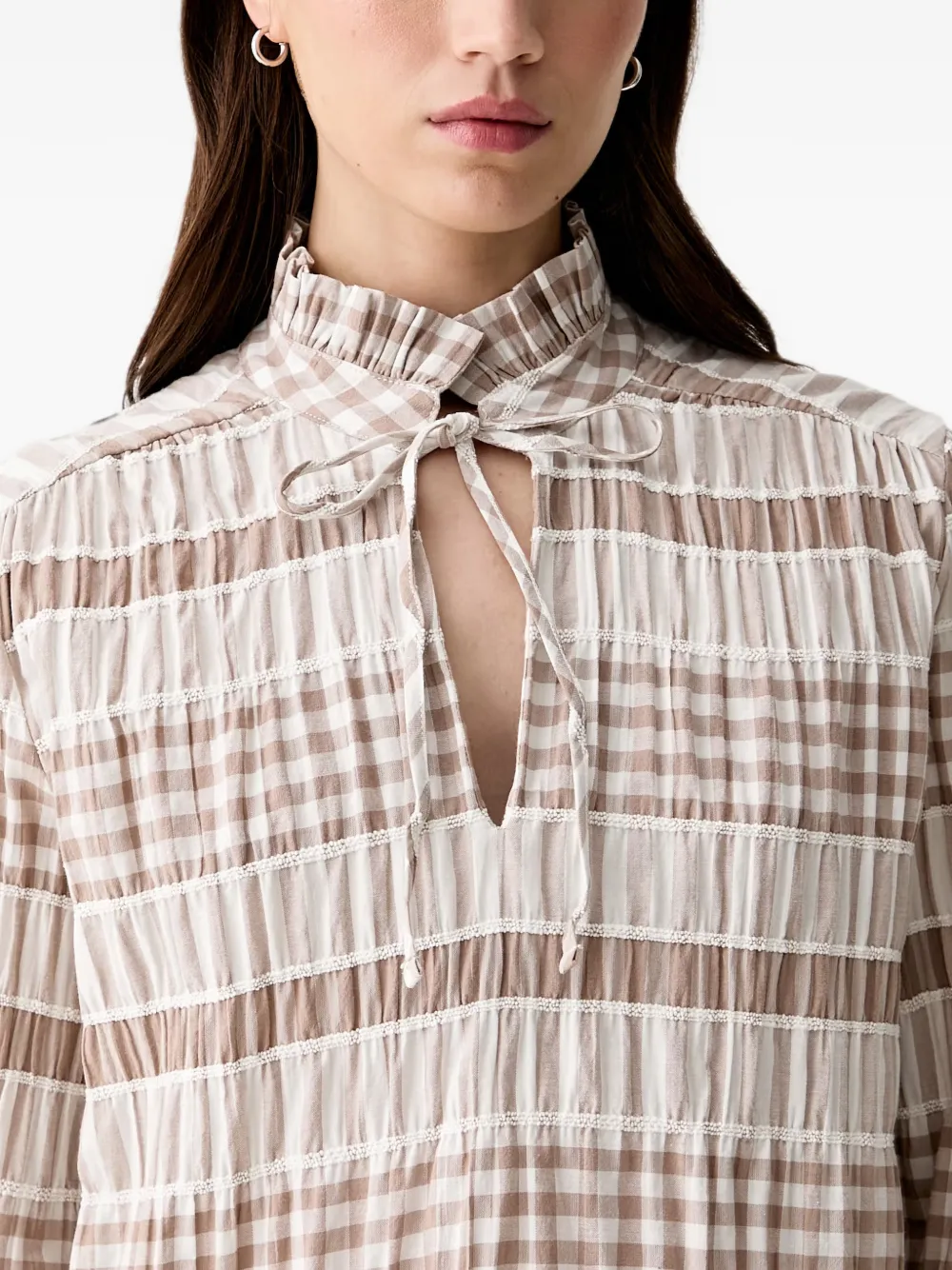 Barbour Hinton blouse met gingham-ruit en ruches Beige
