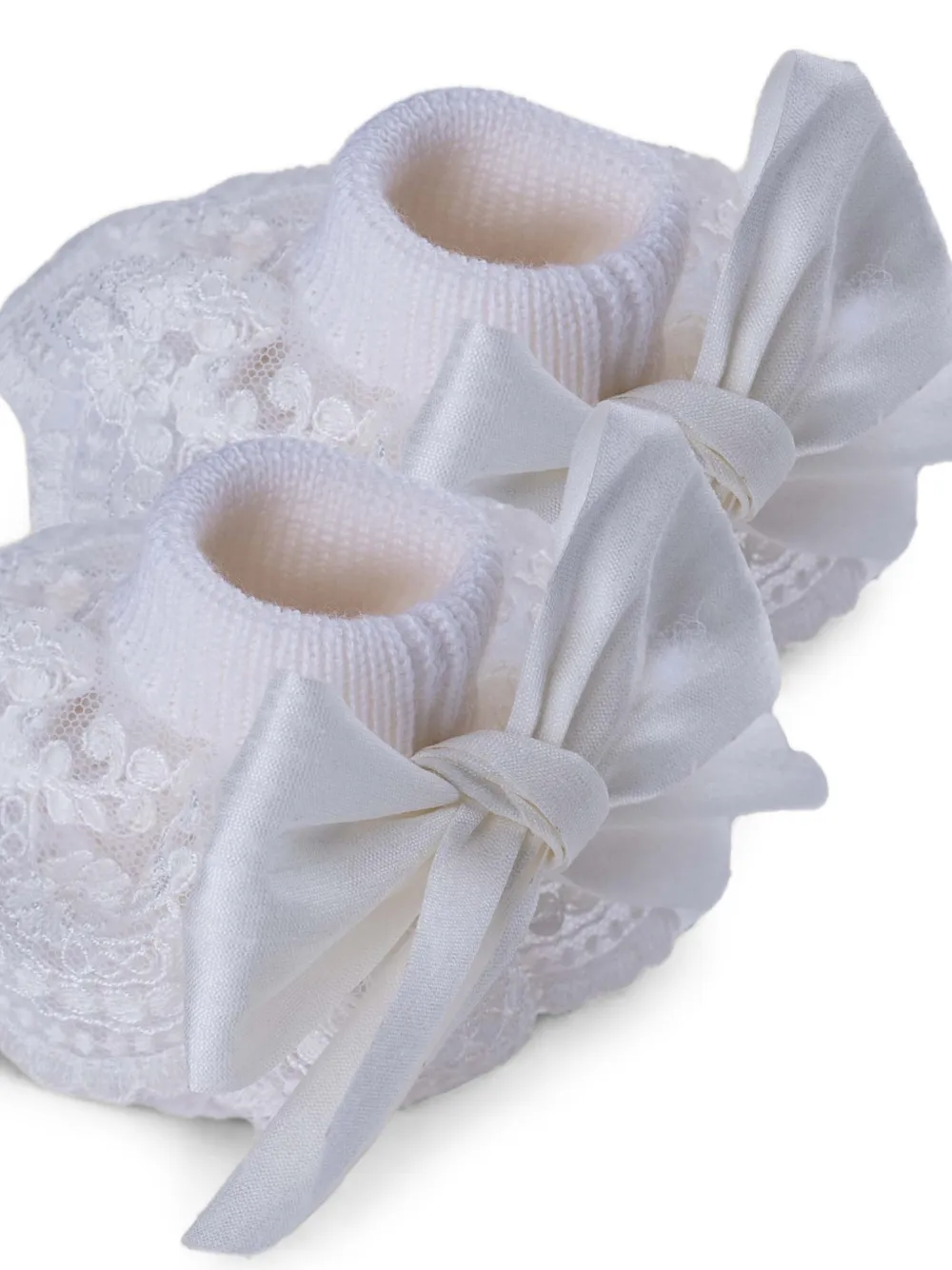 MARLU' couture bow-detail lace-overlay slippers Beige