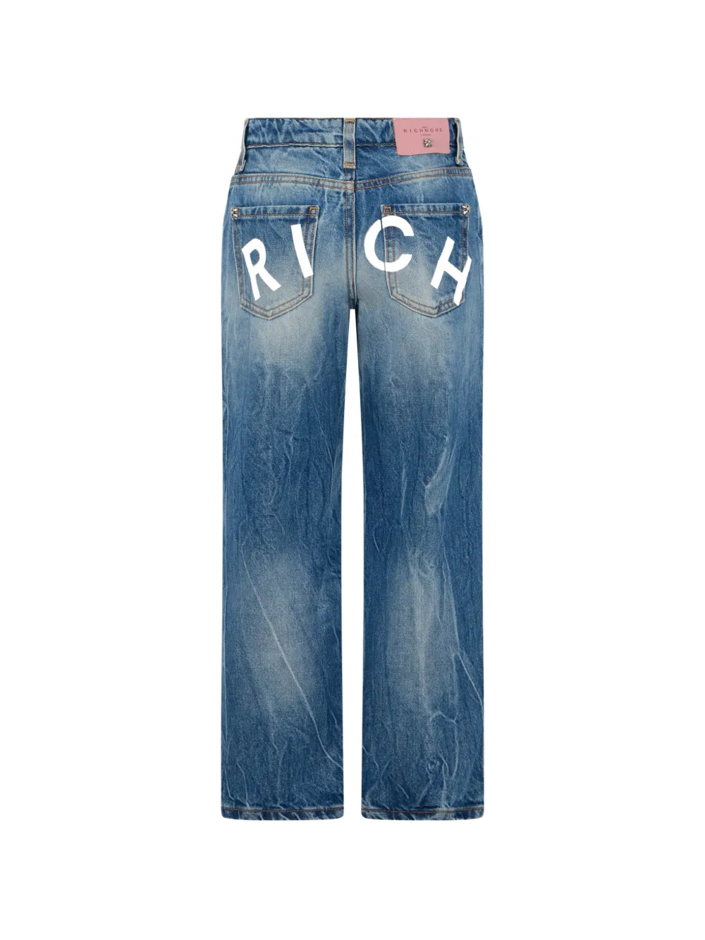John Richmond Junior Jeans met logoprint en vervaagd effect Blauw