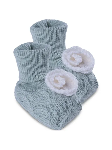 MARLU' couture chaussons en maille torsadée à détails de fleurs