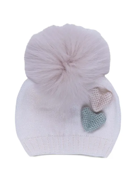 MARLU' couture pom-pom heart-patch beanie hat