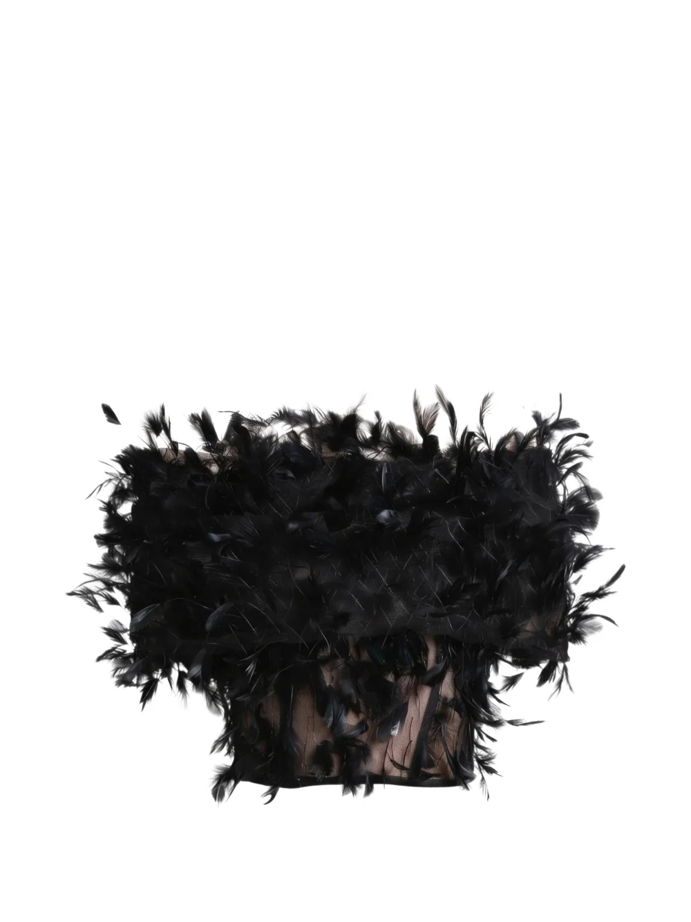 Gemy Maalouf feather-trim off-shoulder top - Nero