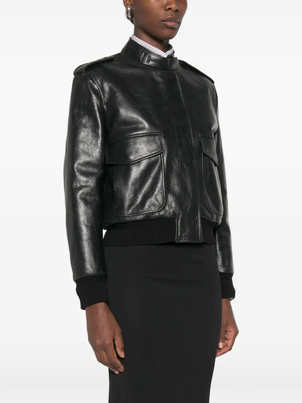 TOM FORD epaulette-detail leather jacket Zwart