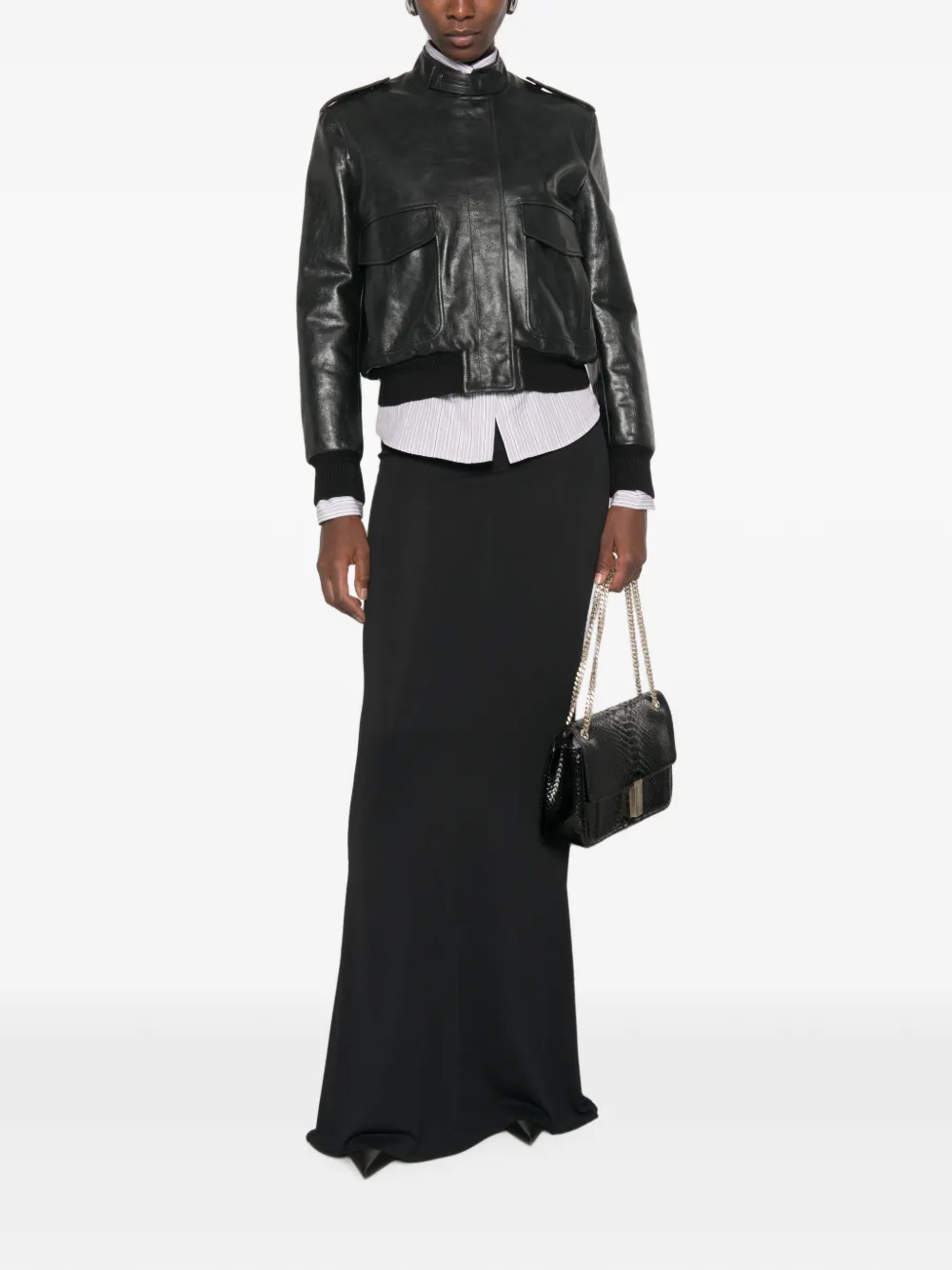 TOM FORD epaulette-detail leather jacket Zwart