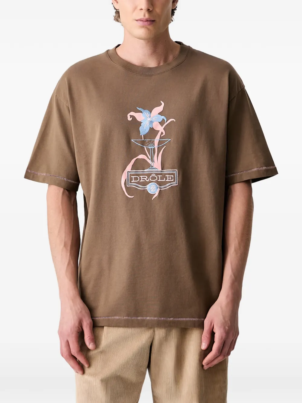 Drôle De Monsieur Iris T-shirt met borduurwerk en logo-patch Bruin